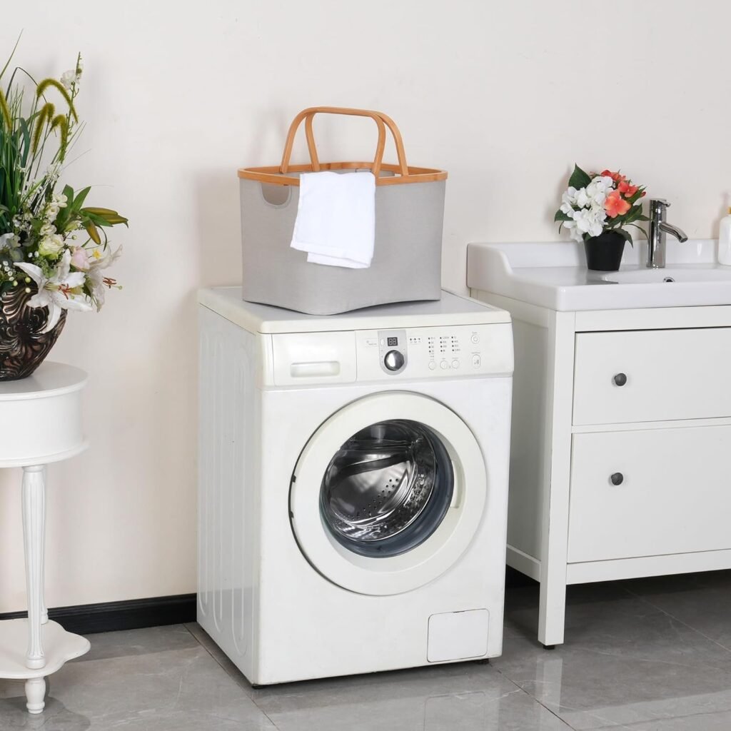 Opvouwbare wasmand 43 liter lichtgrijs bamboestof inklapbaar wasmand voor kledingopslag en ruimtebesparend gebruik