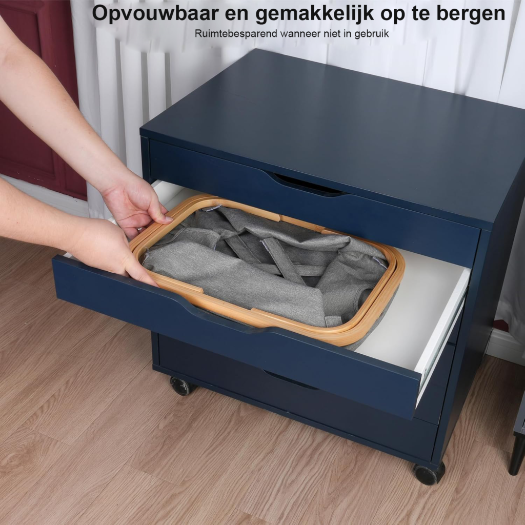 Opvouwbare wasmand 43 liter lichtgrijs bamboestof inklapbaar wasmand voor kledingopslag en ruimtebesparend gebruik
