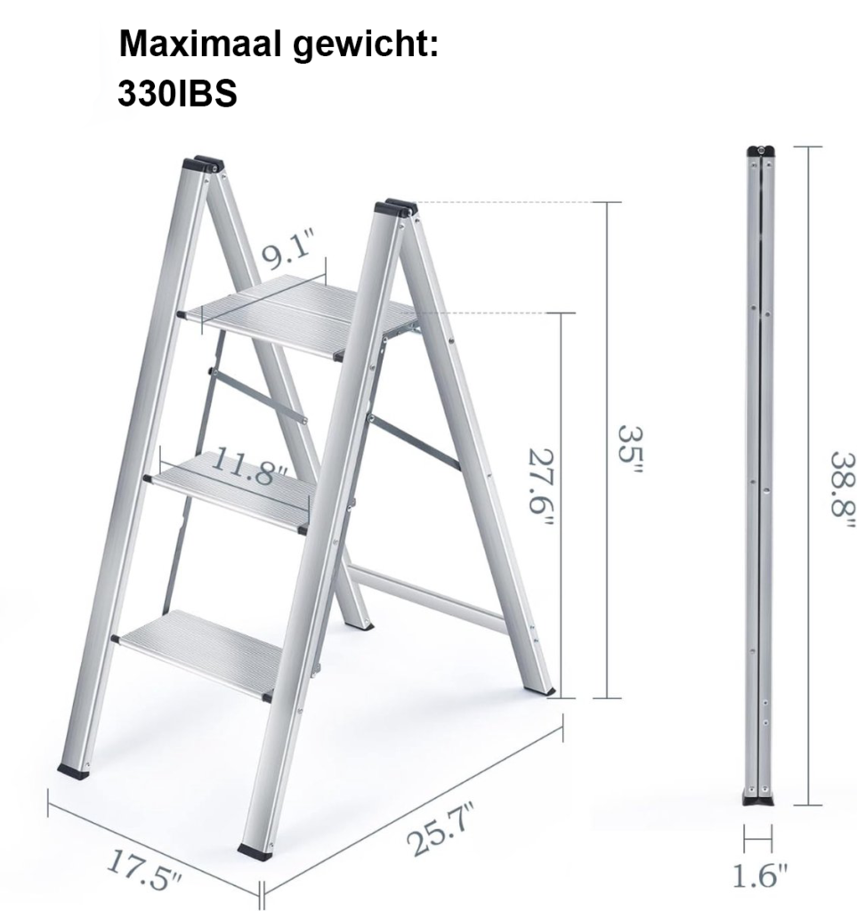 Opvouwbare keukentrap 2 treden aluminium vouwladder compact huishoudtrapje voor veilig opstappen en ruimtebesparend gebruik