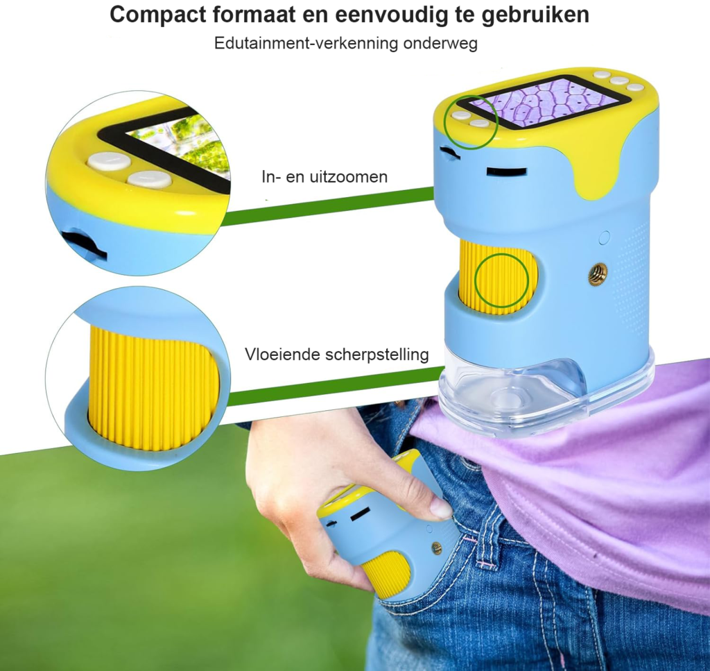 Digitale kindermicroscoop 200x 1000x vergroting HD scherm zakmicroscoop educatief starterset 32GB SD kaart
