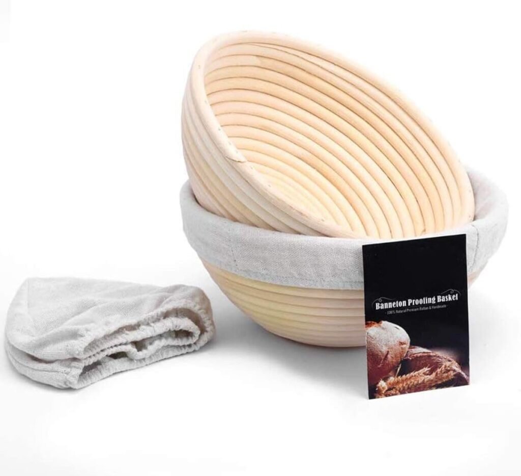 Ronde banneton broodmand 22 cm riet met linnen voering set 2 stuks voor brooddeeg rijzen en bakaccessoires voor thuisbakkers