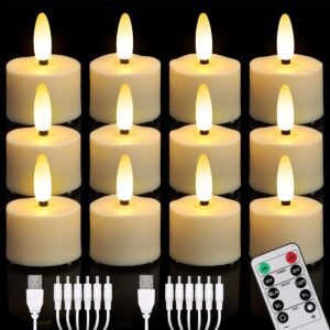 LED Theelichtjes met Remote Control – Realistische Kaarsverlichting – Batterij-aangedreven – Set van 12 – Ideaal voor Huisdecoratie en Sfeervolle Avonden – Warm Witte Verlichting