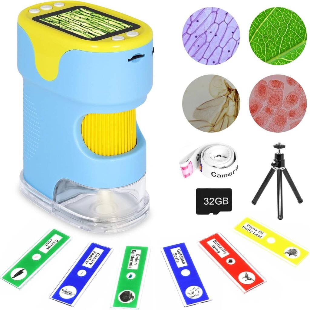 Digitale kindermicroscoop 200x 1000x vergroting HD scherm zakmicroscoop educatief starterset 32GB SD kaart