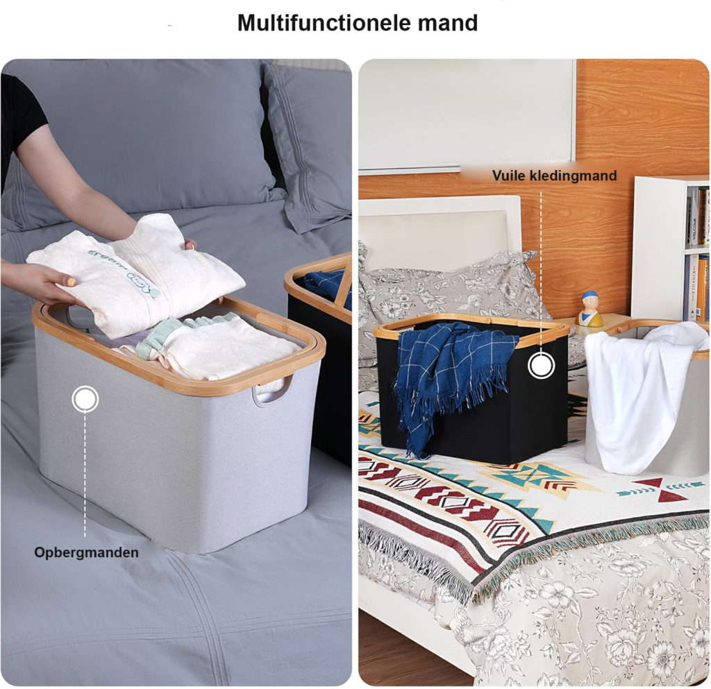 Wasmand Opvouwbaar Bamboestof Lichtgrijs Inklapbaar 43 Liter