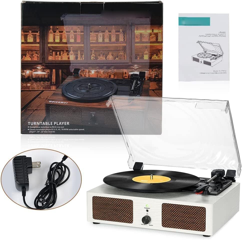 Platenspeler wit met ingebouwde speakers Bluetooth vinyl speler 3 snelheden 33 45 78 RPM USB en RCA aansluiting vintage draaitafel