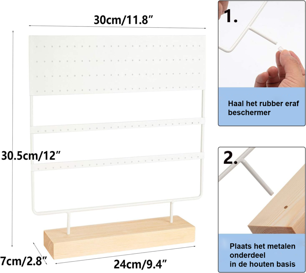 Sieraden organizer oorbellenrekje met transparante beschermkap en ophangsysteem voor het overzichtelijk opbergen van oorbellen kettingen en armbanden