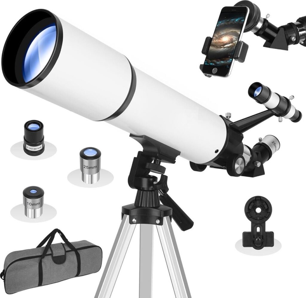 Telescoop 80mm apertuur 600mm refractor met statief en telefoonadapter voor beginners astronomie multicoated optiek hoogtransmissie kijker voor volwassenen