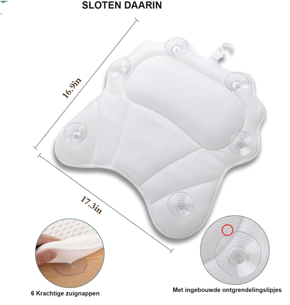 Ergonomisch luxe badkussen met hoofd- en neksteun voor badkuip - 4D comfortabel badkussen met zuignappen voor rug en schouders