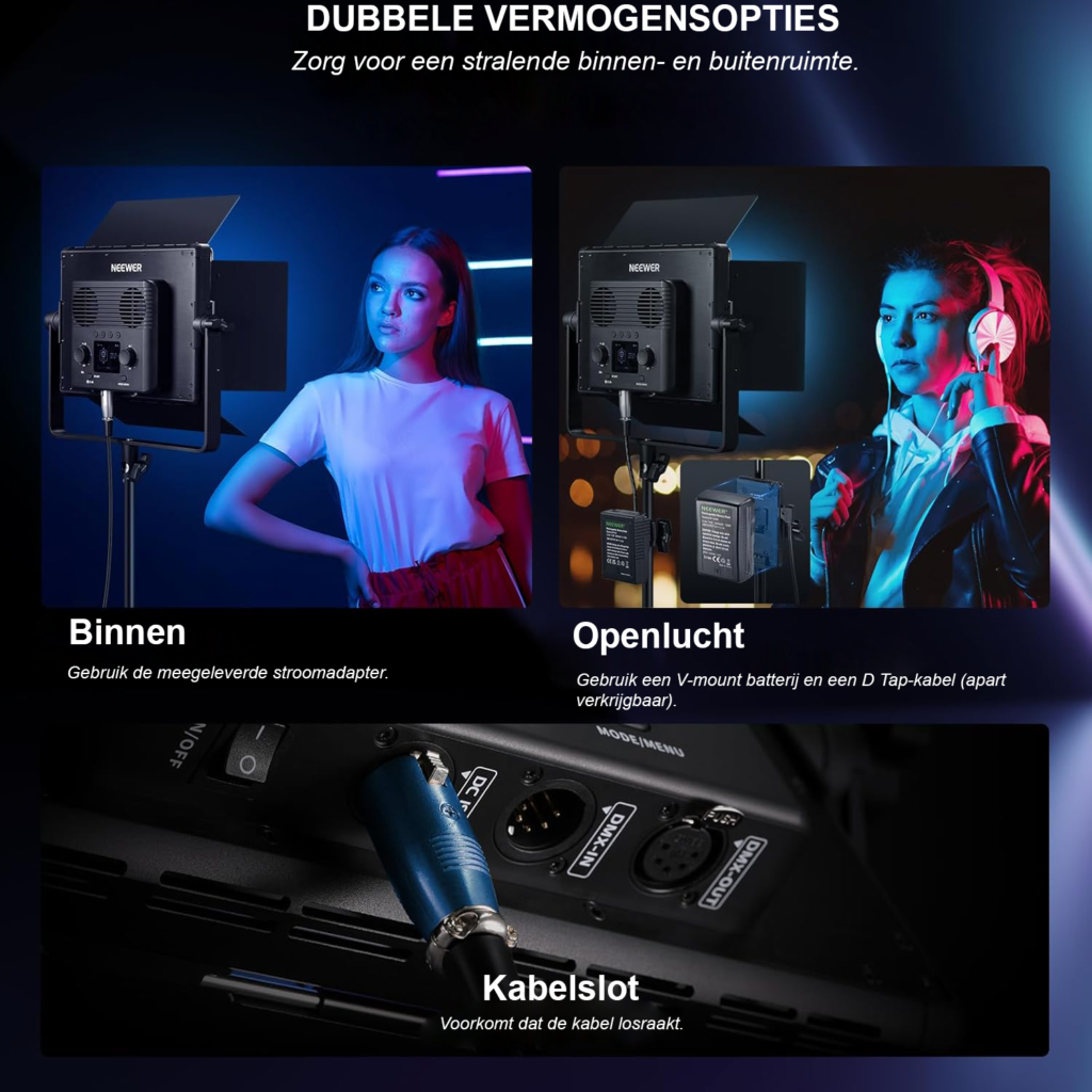 Set van 2 RGB LED videolampen 60W 23000 lux studioverlichting met statief DMX app 2.4G bediening 2500K-10000K inclusief draagtas