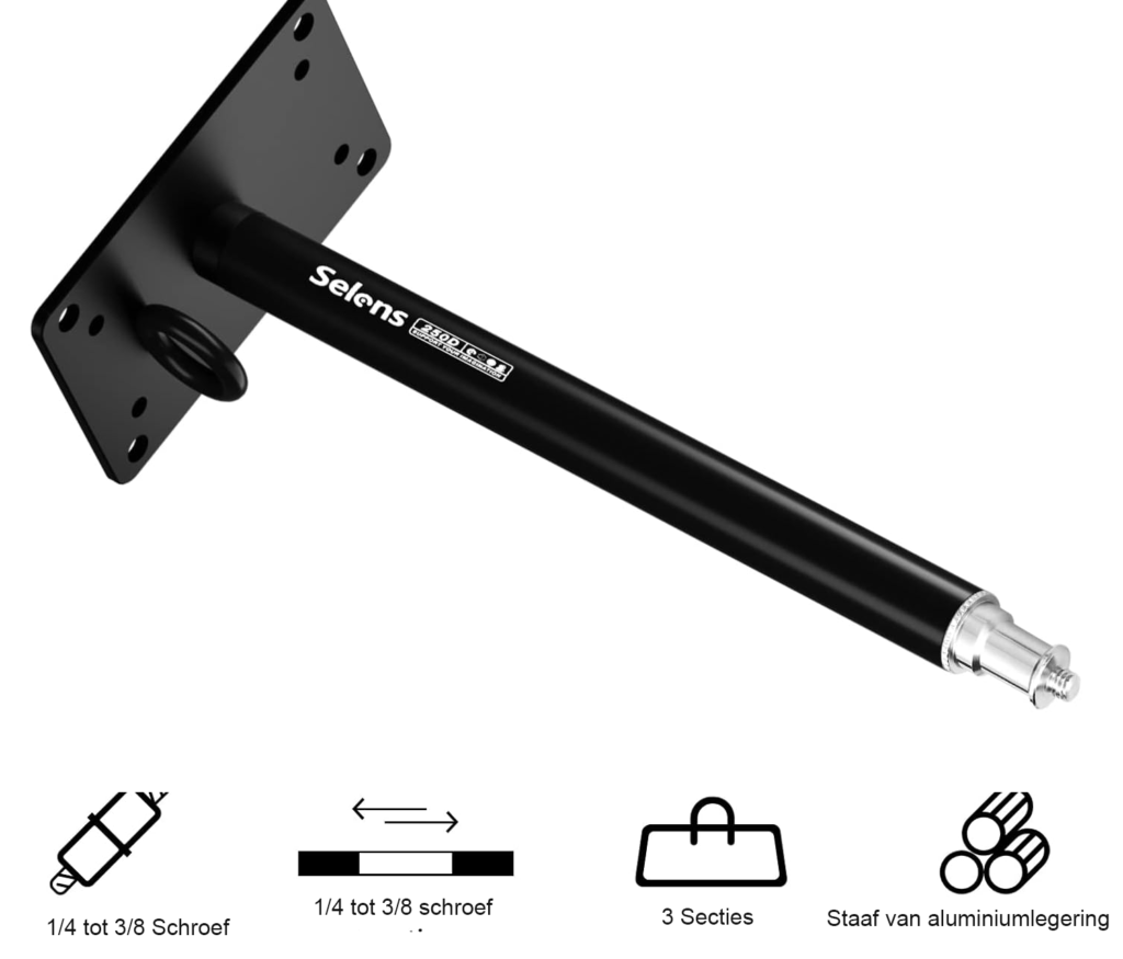 Muurbeugel fotografie arm 28,5 cm - verstelbare plafond- en wandmontage met 1/4 inch adapter voor studioverlichting, paraplu's en reflectoren