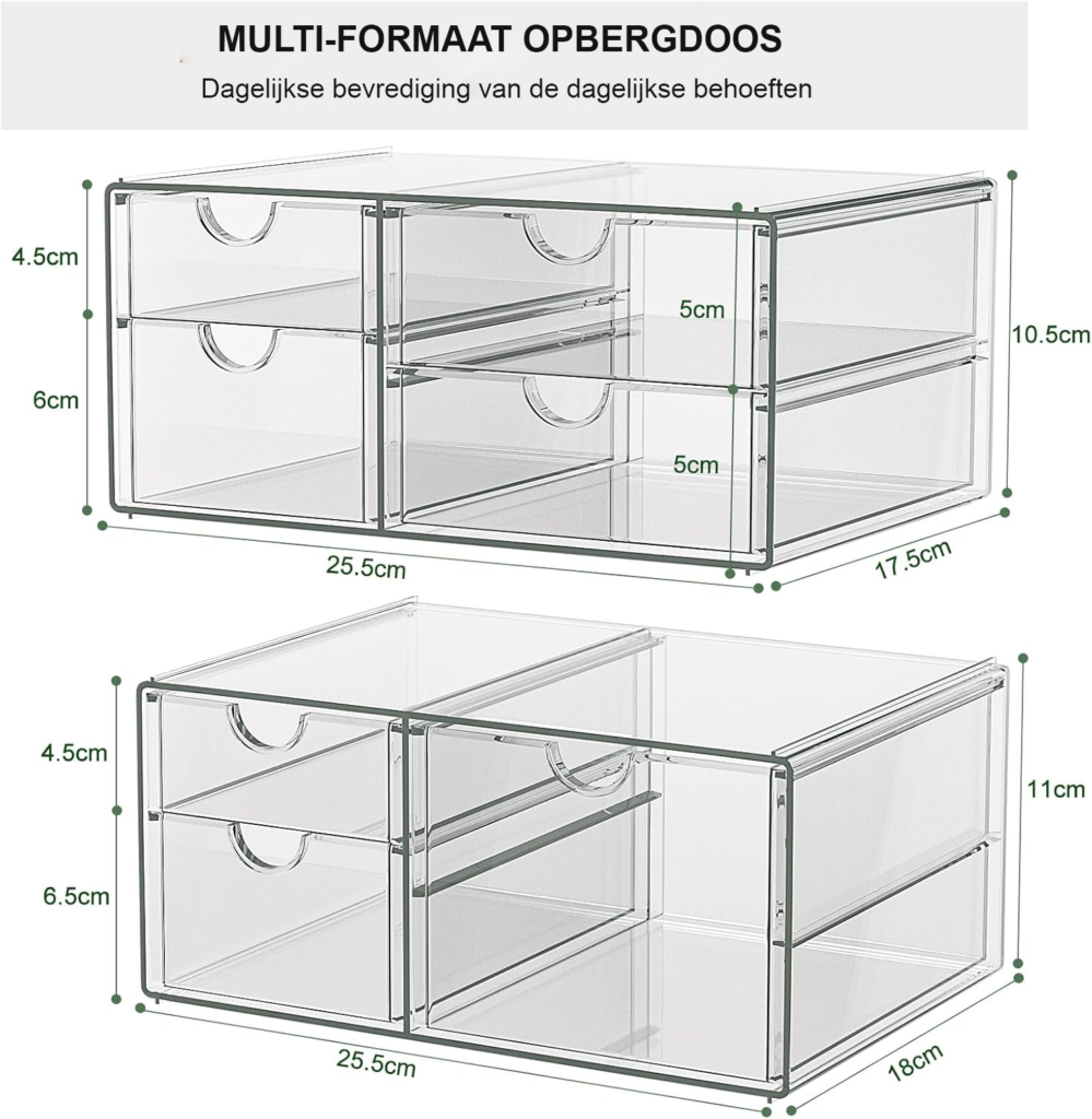 make-up organizer 7 lades 2-delige bureau organizer set transparant stofvrij opbergdoos voor make-up en sieraden desk storage lades organizer