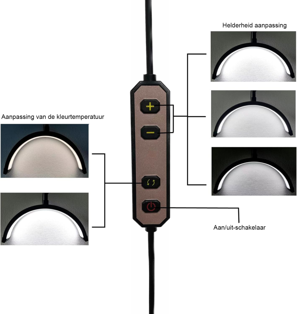 Half moon LED videolamp dimbaar 3000K 6000K met C klem tafelhouder voor make-up wimpers tattoo en live streaming verlichting