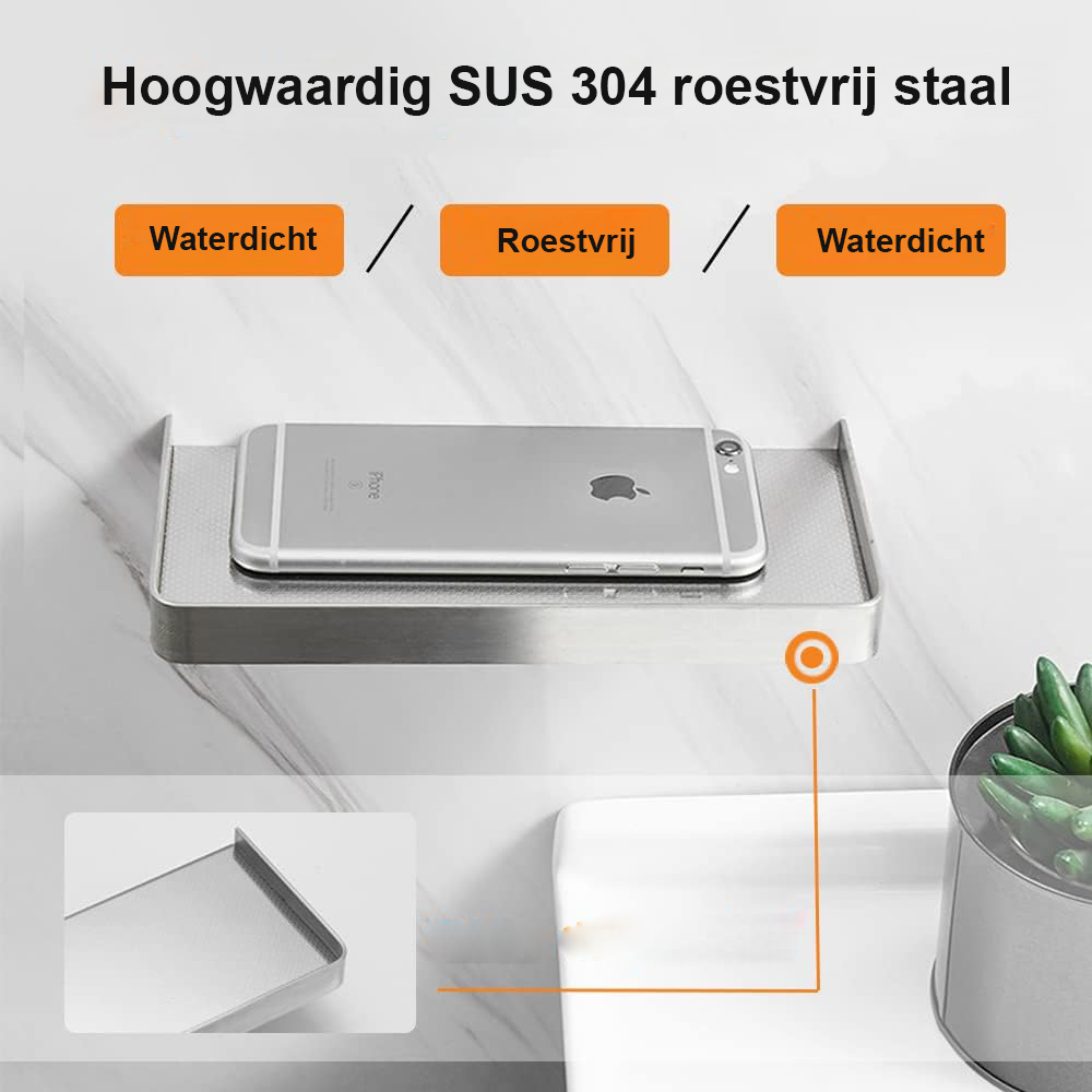 Set van 2 zelfklevende douche caddy van roestvrij staal 304, wandgemonteerd douche opbergrek zonder boren voor badkamer en doucheorganizer 19 cm