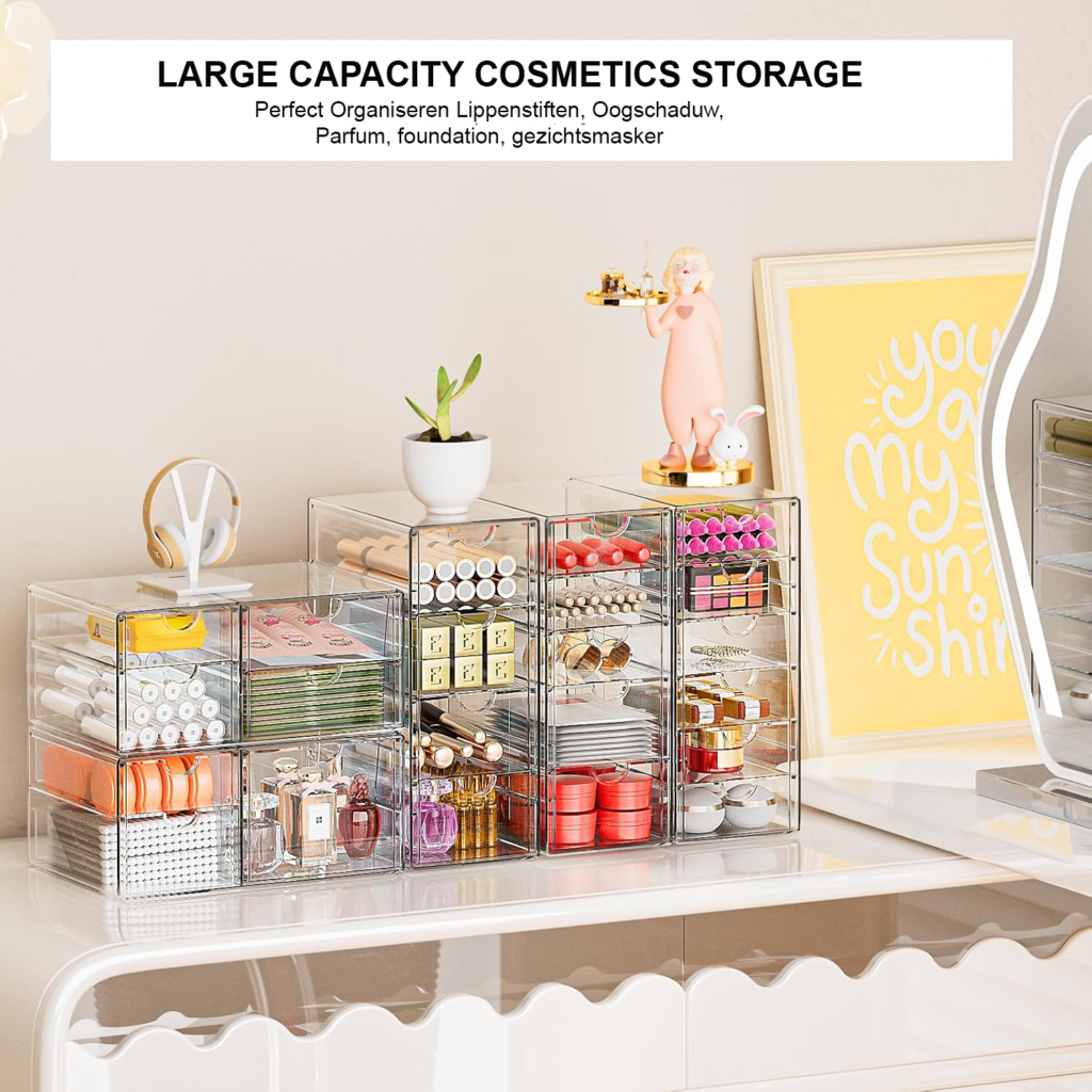 make-up organizer 7 lades 2-delige bureau organizer set transparant stofvrij opbergdoos voor make-up en sieraden desk storage lades organizer