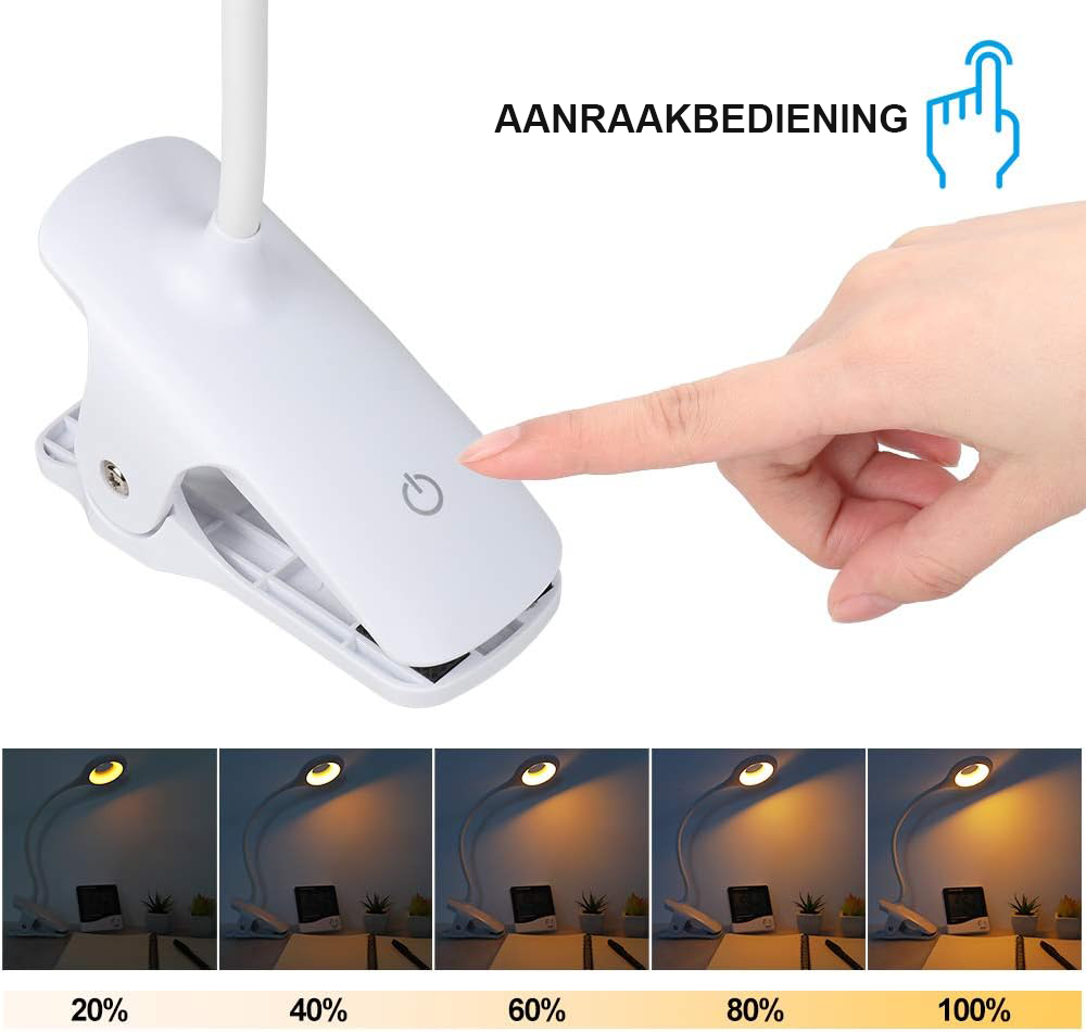 leeslamp met klem 16 leds blauwlichtfilter dimbaar usb oplaadbaar flexibele gooseneck 360 graden verstelbaar slaap en werklamp
