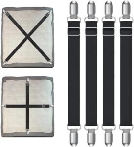 Laken spanners verstelbaar 4 stuks – hoeslaken clips antislip bedbinder – beddengoed en matras fixatie – zwarte lakenspanner tegen verschuiven
