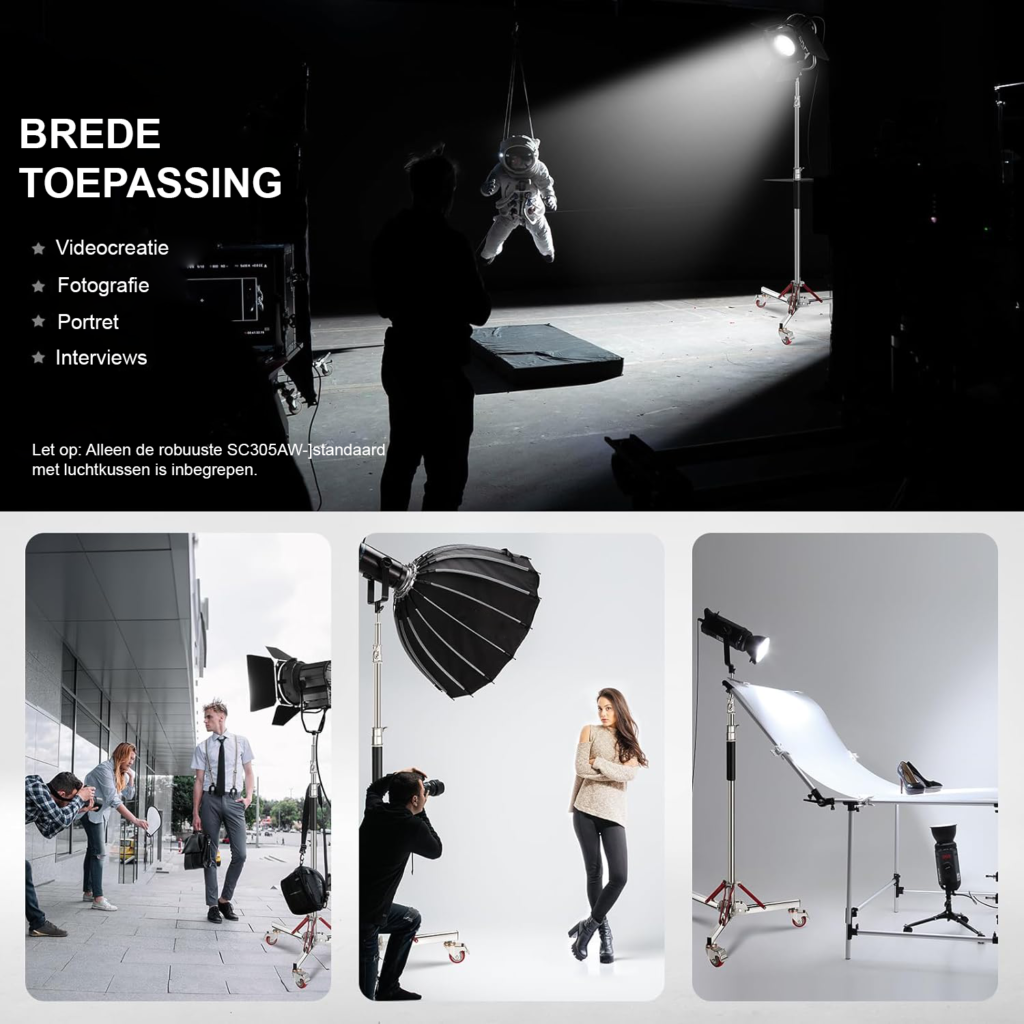 Zwaar luchtkussen lichtstatief met wielen, verstelbaar roestvrijstalen tripod voor studioverlichting en fotografie apparatuur