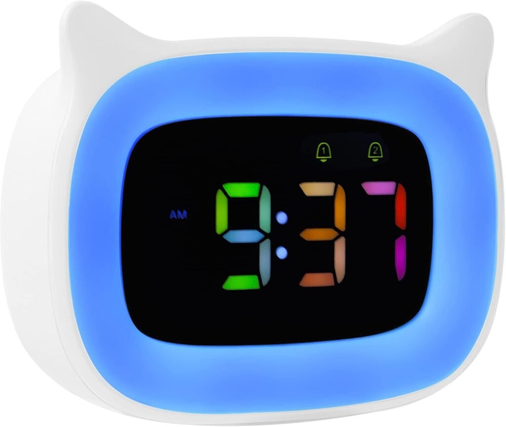 Kinderwekker met nachtlampje RGB verlichting 8 kleuren 18 wekgeluiden dubbel alarm snooze 12 24 uur display voor kinderen en tieners