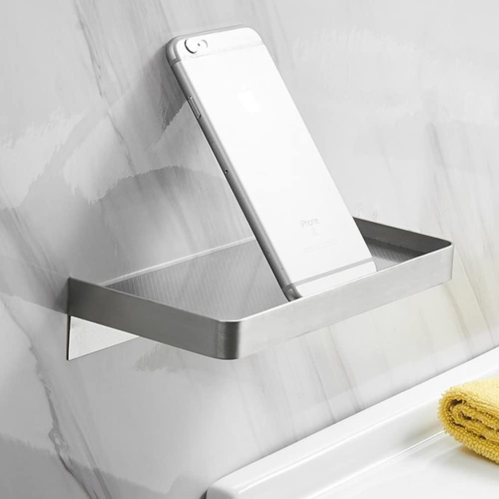 Set van 2 zelfklevende douche caddy van roestvrij staal 304, wandgemonteerd douche opbergrek zonder boren voor badkamer en doucheorganizer 19 cm