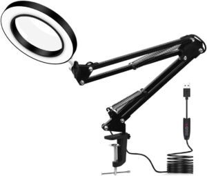Loeplamp bureau met klem 5x vergroting – LED knutsel loeplamp dimbaar 10 helderheidsniveaus – verstelbare arm 17 inch