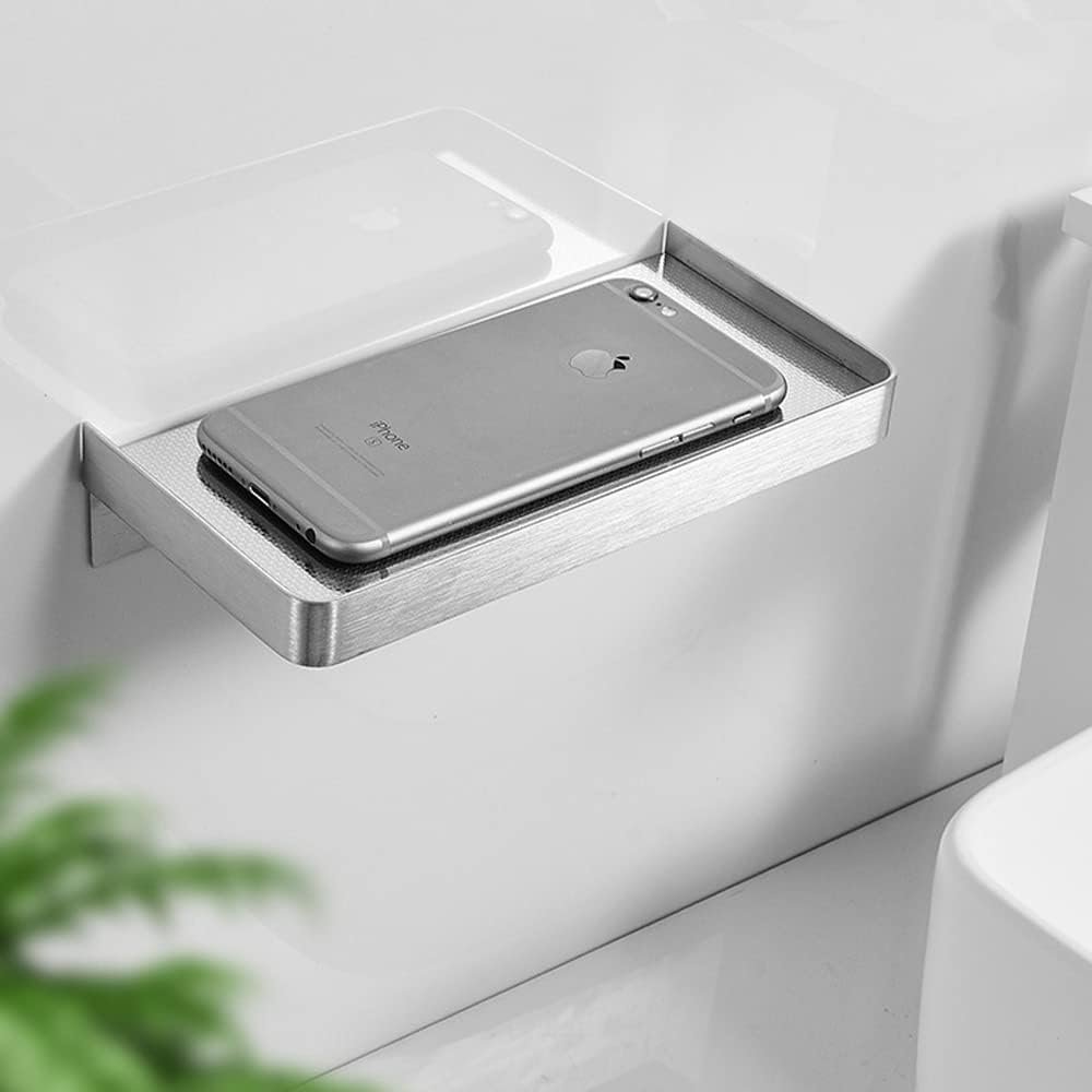 Set van 2 zelfklevende douche caddy van roestvrij staal 304, wandgemonteerd douche opbergrek zonder boren voor badkamer en doucheorganizer 19 cm