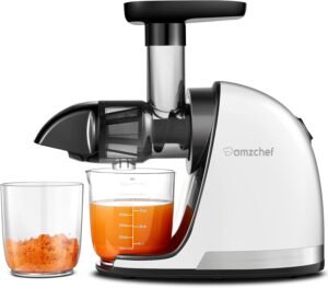 Slow juicer machine koude pers sapmachine – masticating juicer groente en fruit – zonder filtratie inclusief bekers en reinigingsborstel – wit energiezuinig A+++