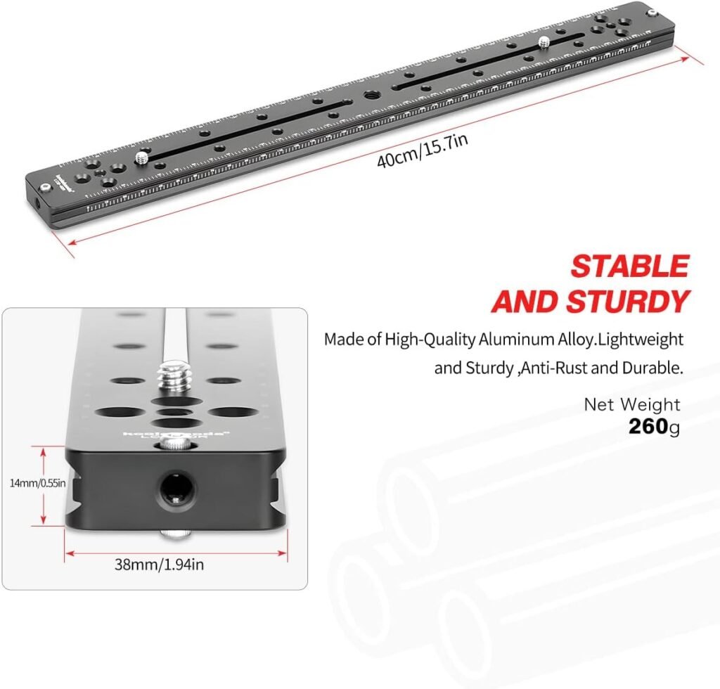400mm quick release rail plaat camera sliding rail - Arca Swiss statiefplaat voor macro en panorama fotografie - Dubbele dovetail aluminium met waterpas - Nodal schaal compatibel systeem