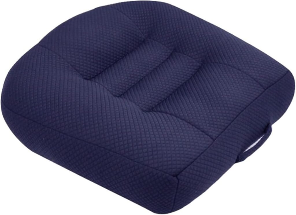 Auto stoelkussen zithoogteverhoger blauw met 3D ademend mesh antislip ontwerp en handvat voor verhoogd rijcomfort en beter zicht in de auto