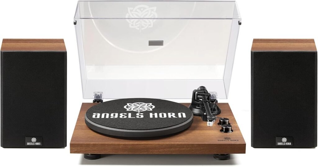 Vintage platenspeler met hoorn Bluetooth HiFi draaitafel externe speakers phono voorversterker 33/45 RPM riemaandrijving AT-3600L naald