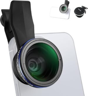 2-in-1 smartphone lens kit met groothoek en macro lens voor iPhone en Android met adapterring voor mobiele fotografie
