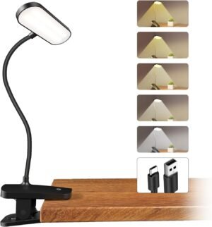 Oplaadbare clip-on leeslamp bedbodem zwart flexibele arm 5 kleuren 5 helderheidsniveaus touch control oogbeschermende bedlamp voor boeken stapelbed