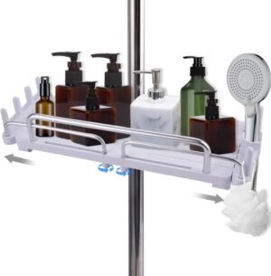 Douche caddy zonder boren uitschuifbaar doucherek badkamer zeep shampoo houder 18-25 mm wit