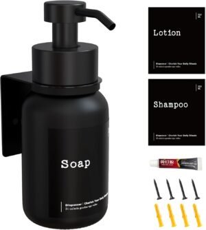 Zwarte glazen zeepdispenser wandmontage 250 ml voor vloeibare zeep shampoo douchegel en afwasmiddel badkamer keuken accessoire