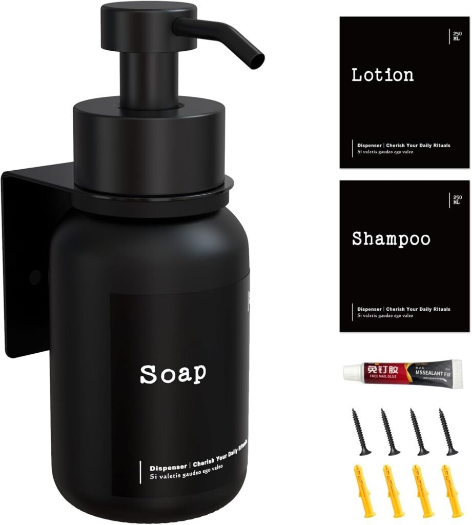 Zwarte glazen zeepdispenser wandmontage 250 ml voor vloeibare zeep shampoo douchegel en afwasmiddel badkamer keuken accessoire