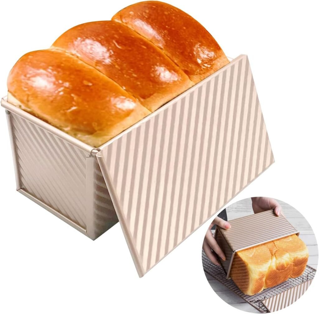 Broodbakvorm met deksel van staal met antiaanbaklaag, langwerpige pullman broodvorm 21x12x11 cm voor toastbrood en cake met ventilatiegaten