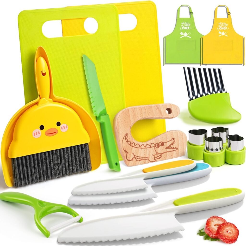 Kindermessenset 16-delig kinderen veilig koken Montessori snijset snijplank dunschiller keukenhulp vanaf 2 jaar
