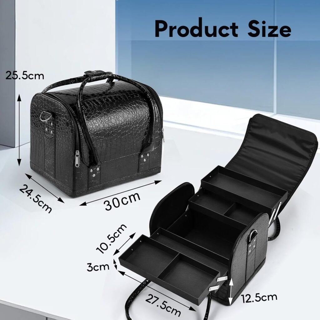 Make-up koffer groot - Cosmetica organizer reistas - Opvouwbaar met uitneembare plastic boxen - Zwart met schouderriem