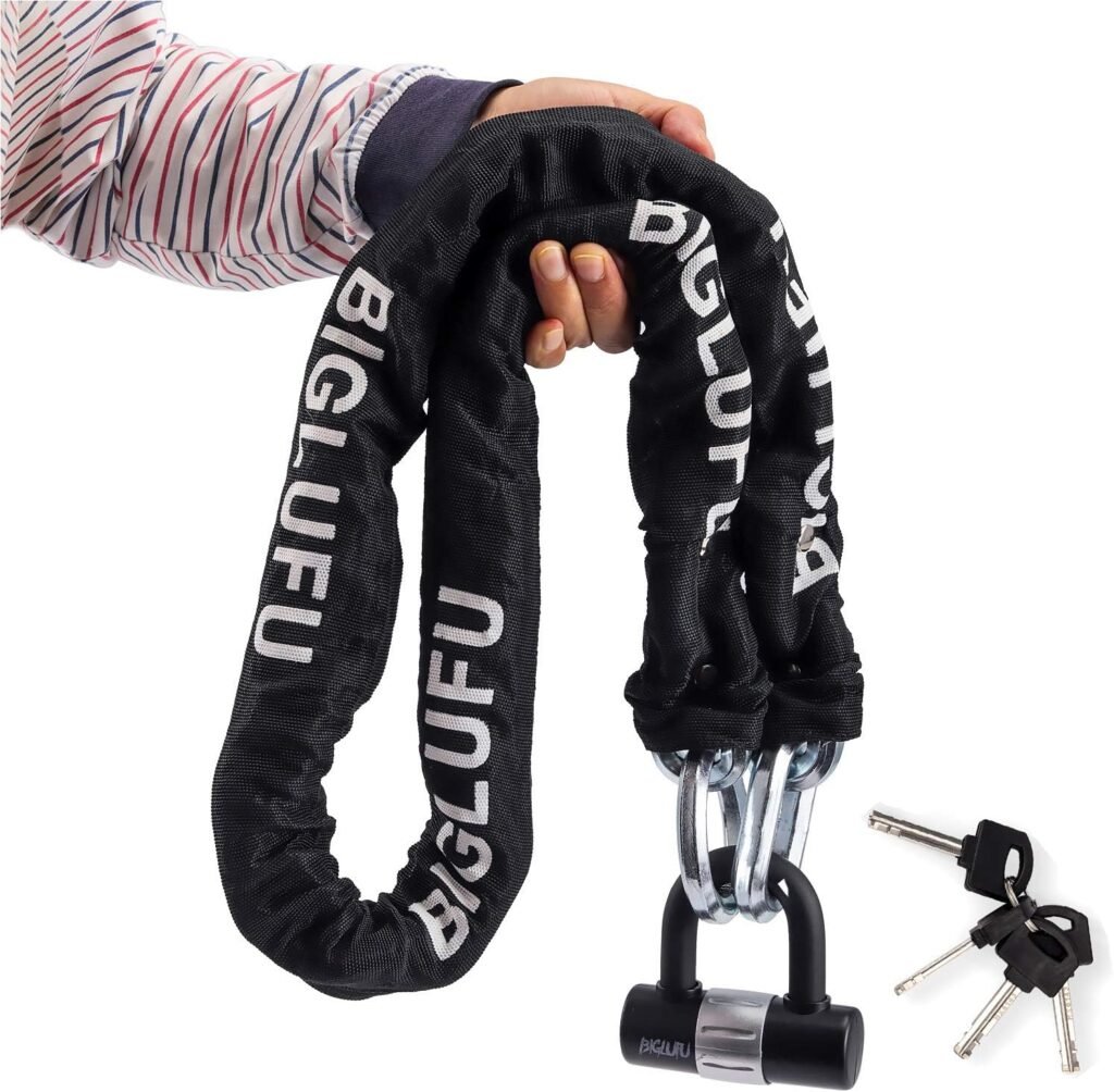 Fietskettingslot met U-beugel en 1,5 meter ketting, zwaar anti-diefstal slot voor fiets, scooter en motor met robuuste beveiliging tegen diefstal
