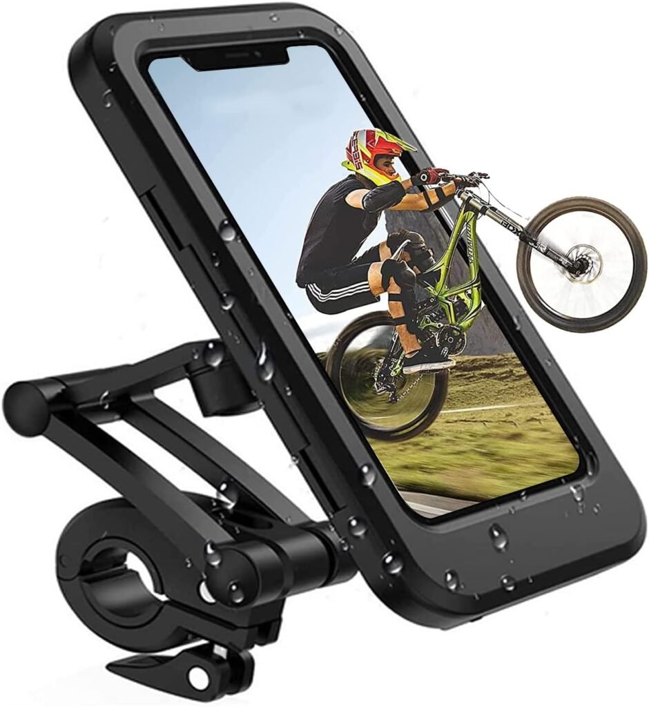 Waterdichte universele motorfiets telefoonhouder met 360 graden draaibaar systeem voor smartphones tot 6.7 inch op stuur van fiets of motor
