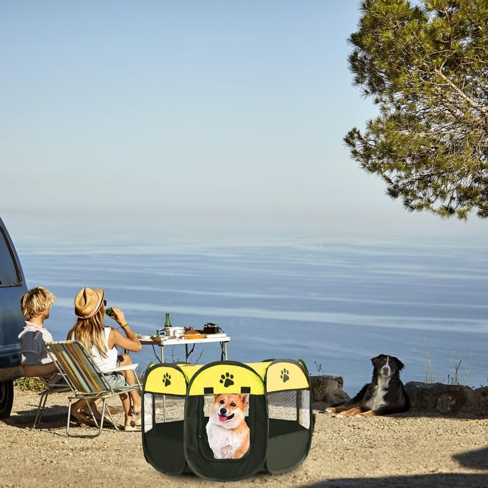 Opvouwbare puppy box hondenbench van waterdichte Oxford stof als speelren voor kleine huisdieren binnen en buiten in fruitgroen formaat 73x73x43 cm