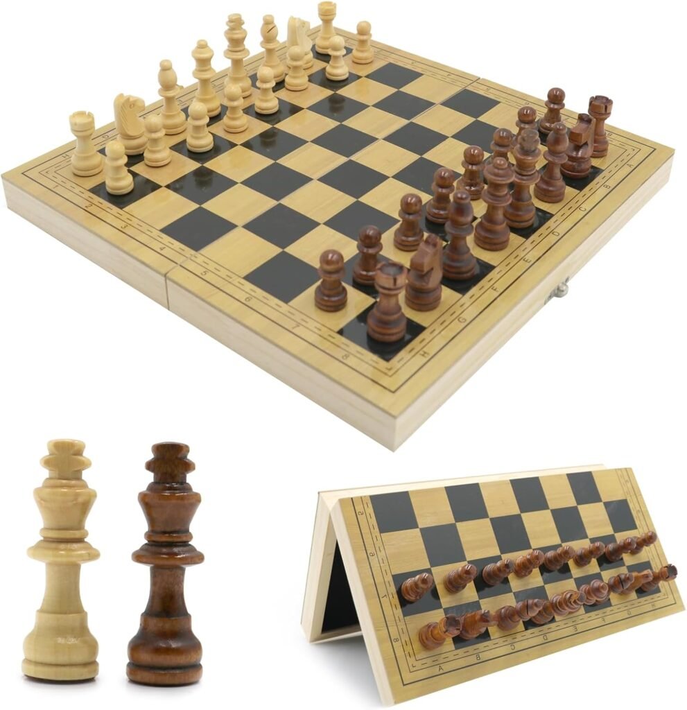 Opvouwbaar houten schaakbord 30x30 cm – draagbaar schaakspel met opbergtas – voor kinderen en volwassenen, reizen en buiten gebruik