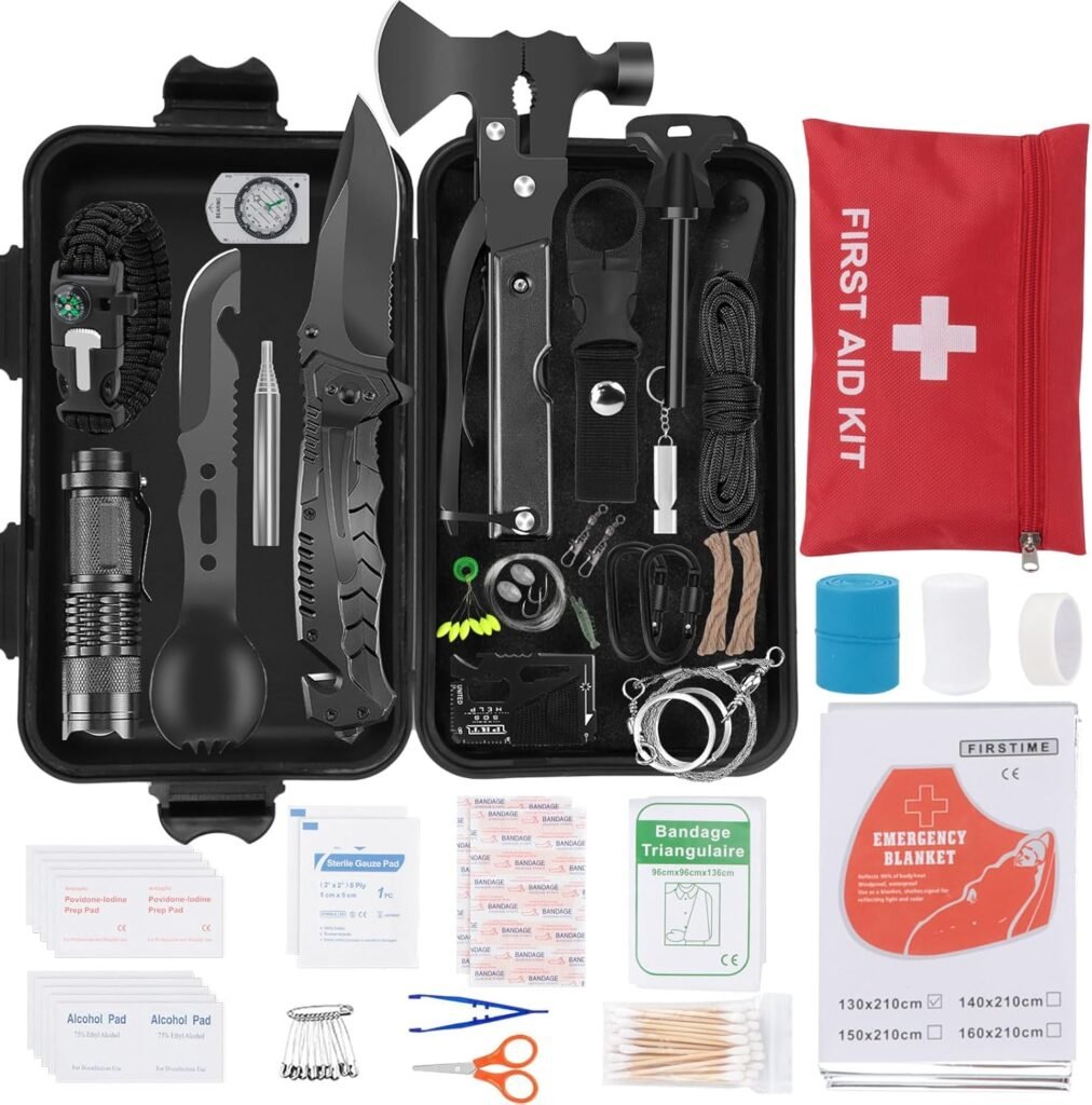 Survival kit 70-in-1 EHBO set multifunctioneel outdoor noodpakket voor kamperen hiking en reizen compact noodhulppakket met survival tools en medische benodigdheden