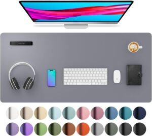 Bureau onderlegger en muismat – PU leer schrijfmat antislip – Waterdicht kantoor en thuisgebruik – 91×43 cm lichtgrijs