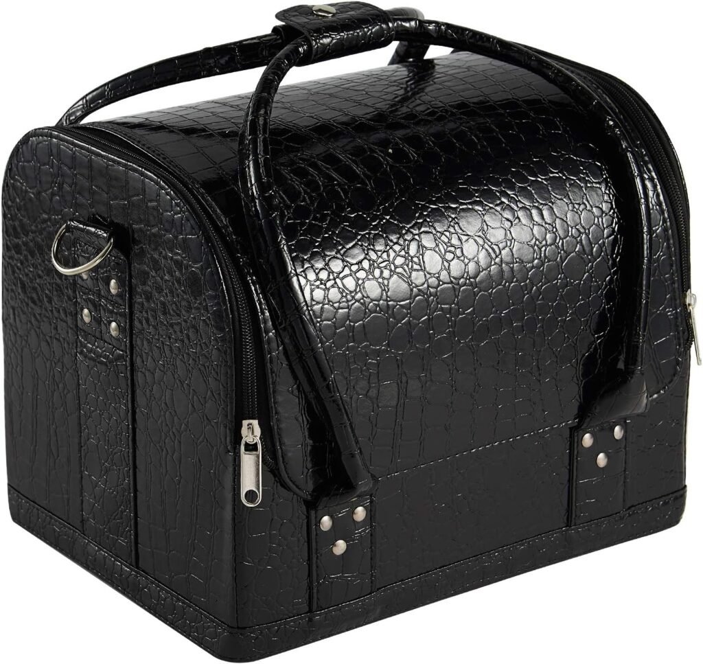 Make-up koffer groot - Cosmetica organizer reistas - Opvouwbaar met uitneembare plastic boxen - Zwart met schouderriem