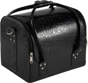 Make-up koffer groot – Cosmetica organizer reistas – Opvouwbaar met uitneembare plastic boxen – Zwart met schouderriem
