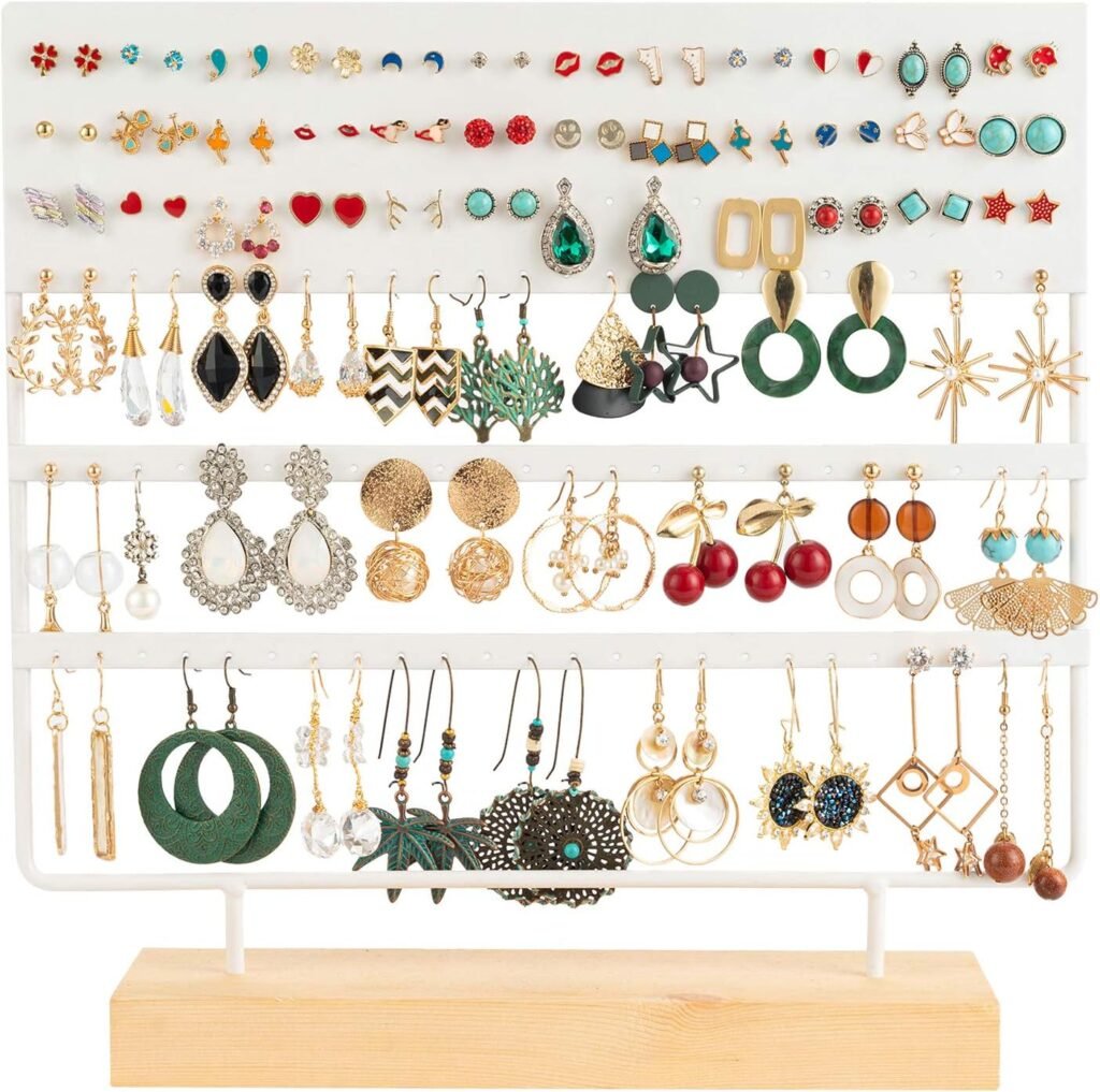 Sieraden organizer oorbellenrekje met transparante beschermkap en ophangsysteem voor het overzichtelijk opbergen van oorbellen kettingen en armbanden