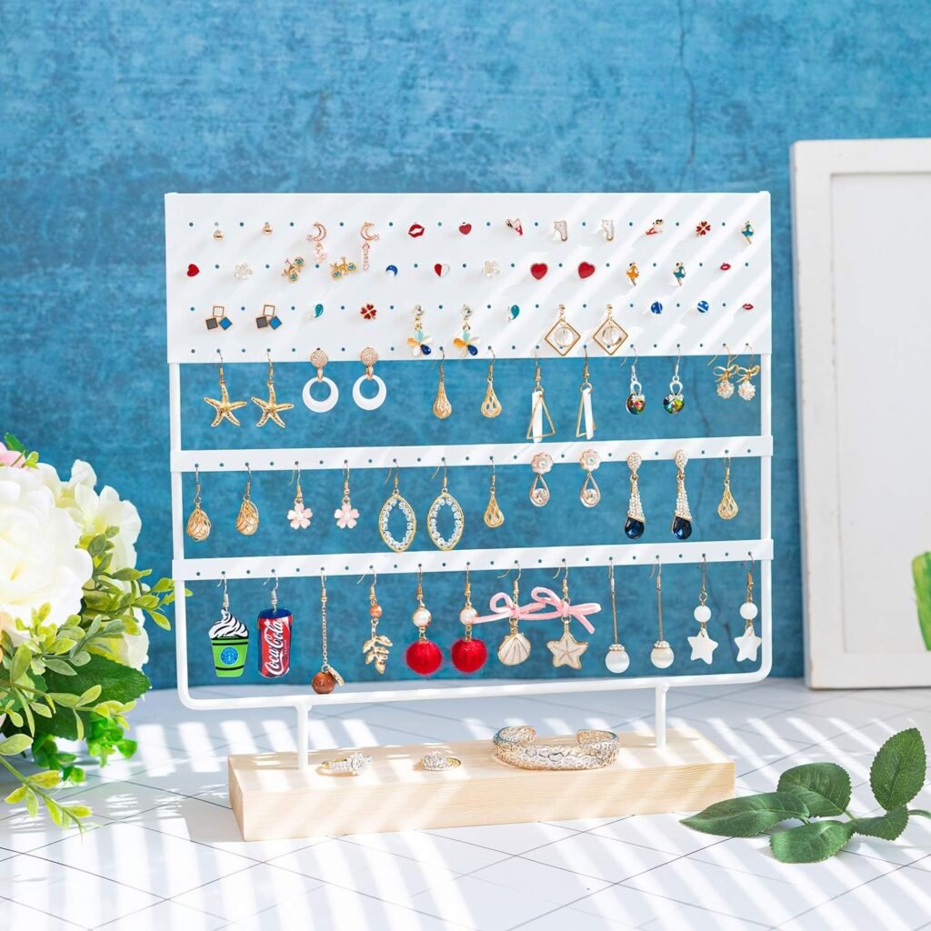 Sieraden organizer oorbellenrekje met transparante beschermkap en ophangsysteem voor het overzichtelijk opbergen van oorbellen kettingen en armbanden