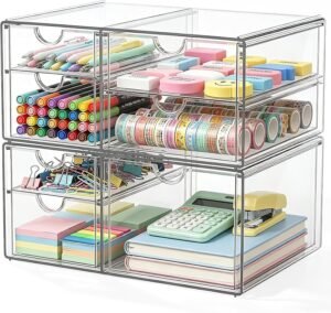 Bureau organizer set met 7 lades – Make-up en sieraden opbergdoos – Transparante stofvrije desk storage – 2-delige set desktop organizer
