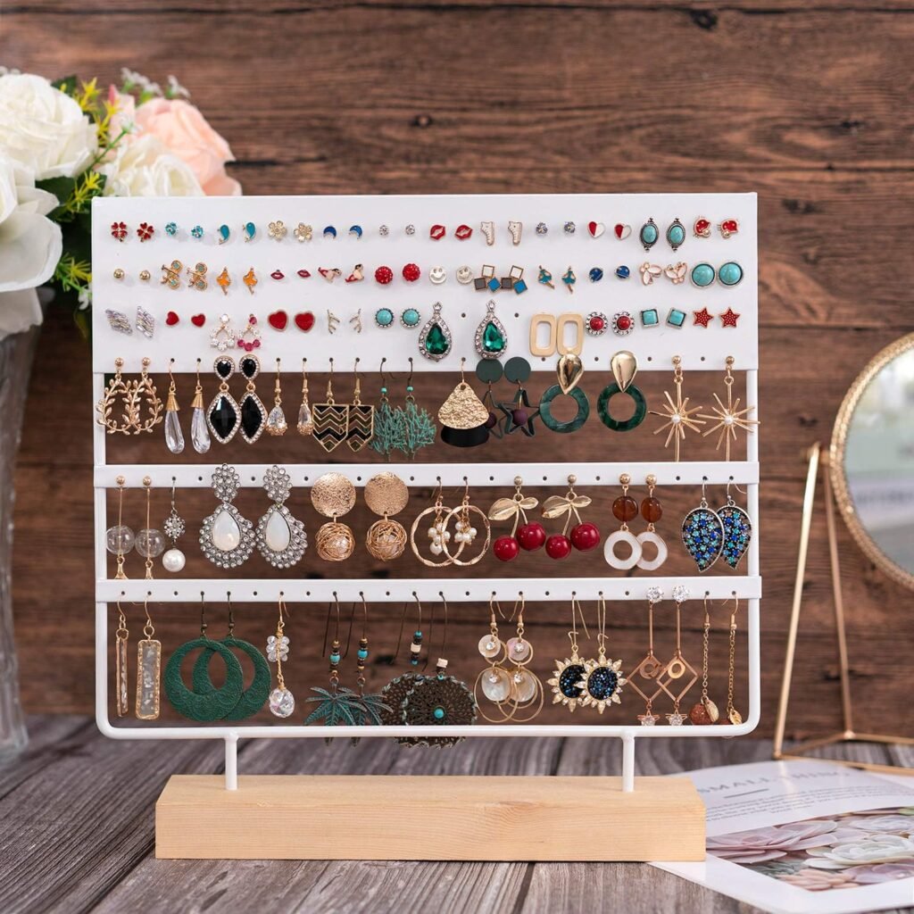 Sieraden organizer oorbellenrekje met transparante beschermkap en ophangsysteem voor het overzichtelijk opbergen van oorbellen kettingen en armbanden