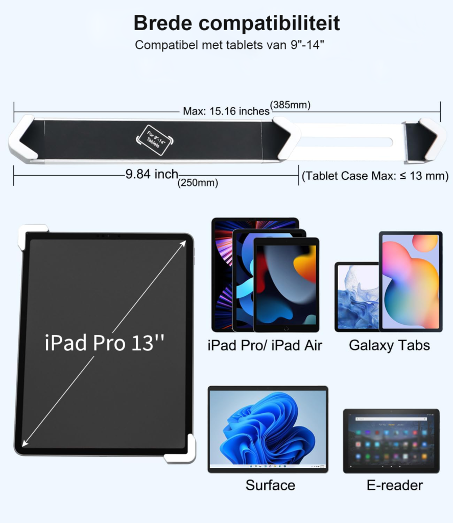 Aluminium tablet muurbeugel met 360 graden draaibare wandhouder en anti-diefstal slot voor 9-14 inch tablets geschikt voor kiosk en POS gebruik